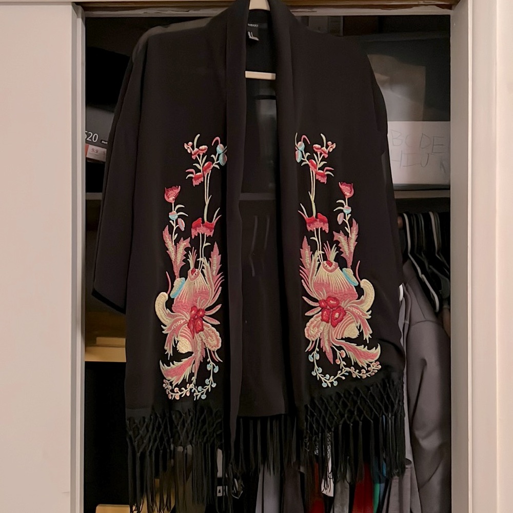 Floral Kimono with Fringe